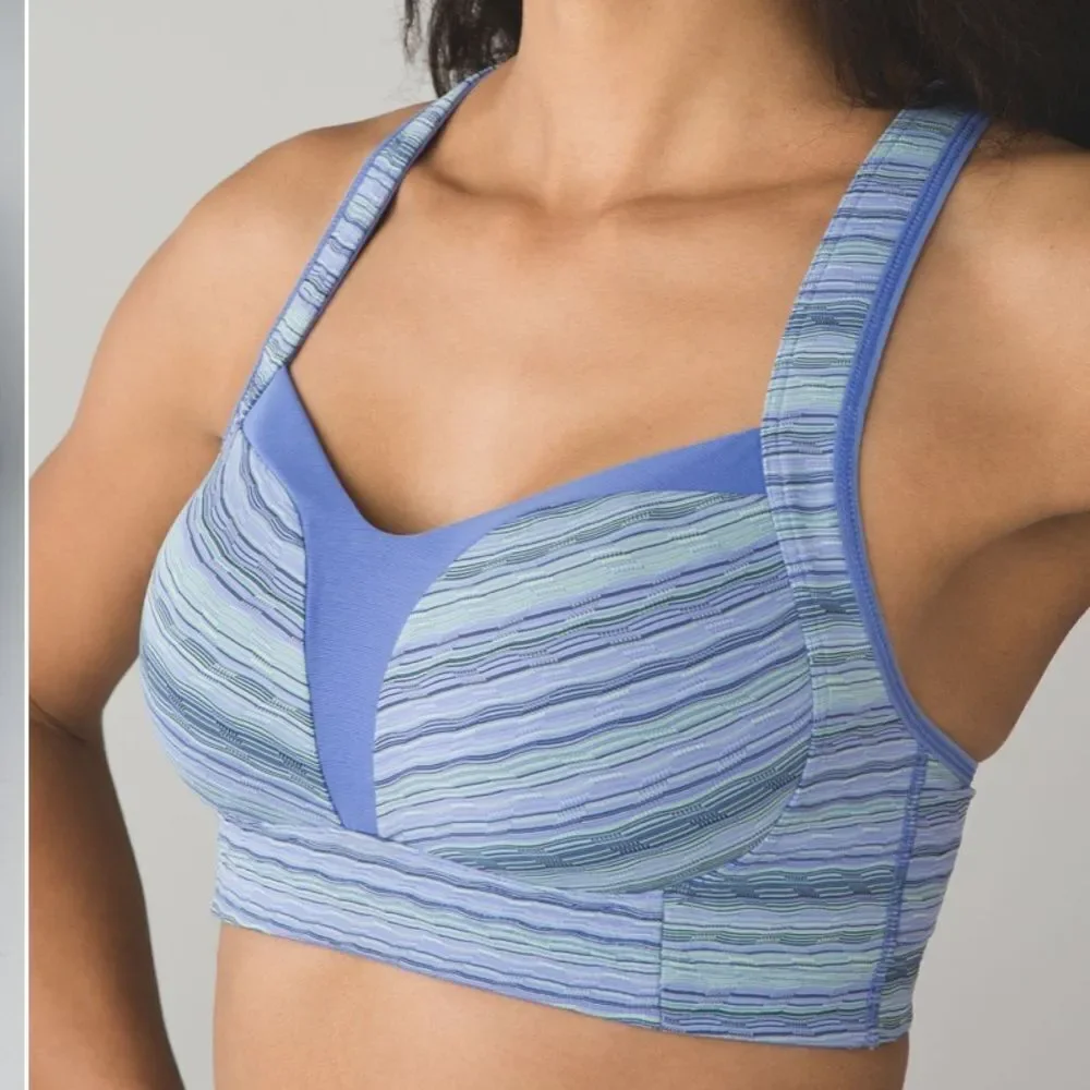 Lululemon Ta Ta Tamer blue striped sports bra 36D
